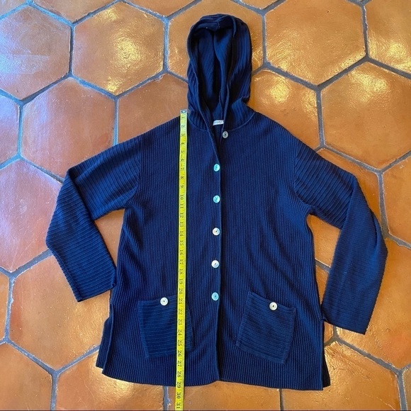 Margaret Winters Navy Tunic Cardigan Sweater  Button Artsy Boho Hooded Medium - Picture 10 of 10